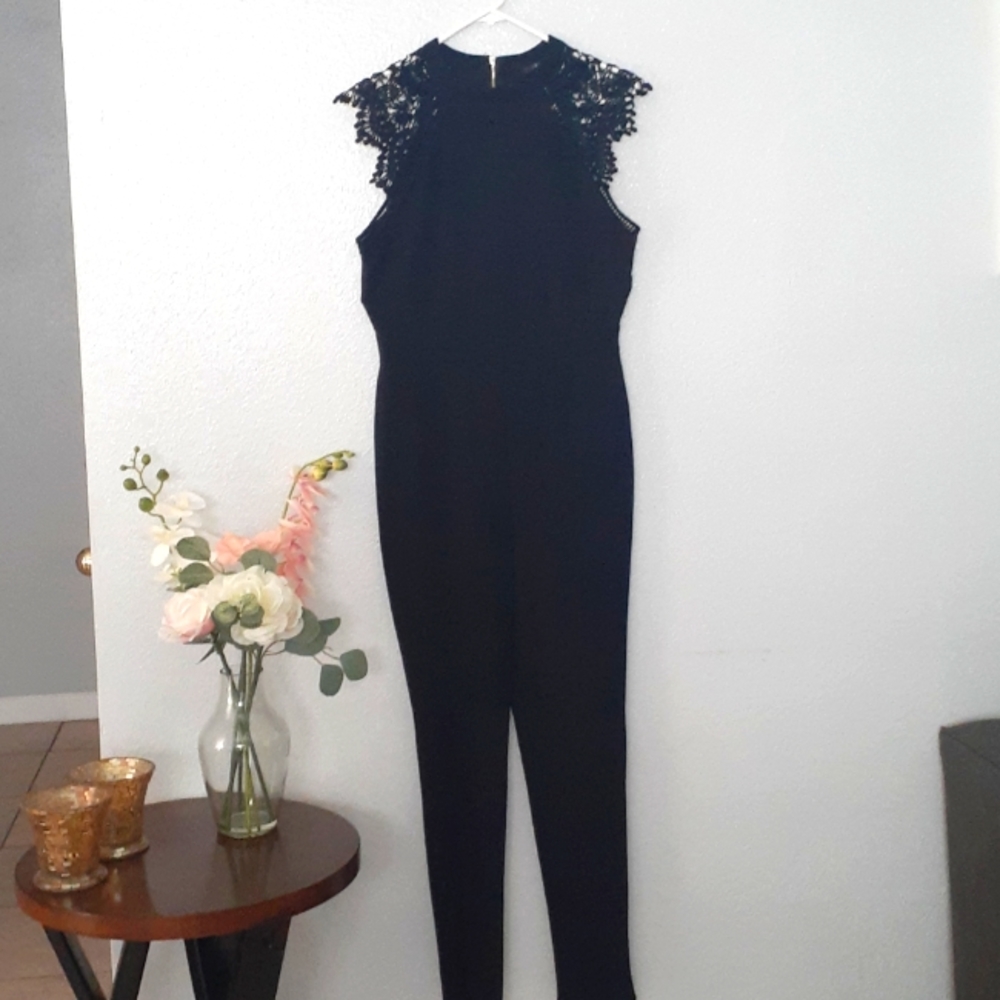 IRIS Black Jumpsuit with Lace applique